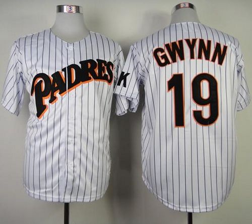Mitchell and Ness Padres #19 Tony Gwynn White(Blue strip) Stitched Throwback MLB Jersey